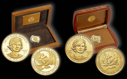 Proof and Uncirculated 2015 Jacqueline Kennedy First Spouse Gold Coins and Presentation Cases