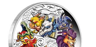 Dragon and Nine Sons Depicted on 5 Oz Silver Coin 2015 Dragon and Nine Sons Silver Proof Coin