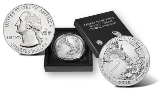 2015-P Blue Ridge Parkway Five Ounce Silver Uncirculated Coin and Presentation Case