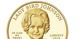 2015 Lady Bird Johnson First Spouse Gold Coins Launch 2015-W $10 Proof Lady Bird Johnson First Spouse Gold Coin, Obverse