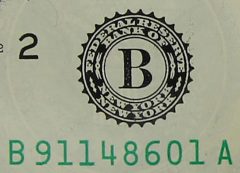 New York designation on 2013 $1 Federal Reserve note