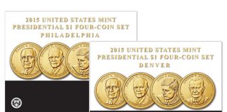 2015 Presidential $1 Four-Coin Sets from Denver and Philadelphia 2015 P&D Presidential $1 Four-Coin Sets