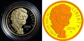 2016 Mark Twain Gold Coin Photos, Proof Features 3 Frosting Levels 2016 Proof Mark Twain Commemorative Gold Coin - Obverse, Polishing and Laser Frosting