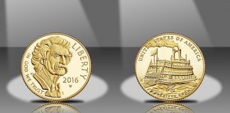 2016 $5 Mark Twain Commemorative Gold Coins Launch 2016-W $5 Proof Mark Twain Commemorative Gold Coin, Obverse and Reverse