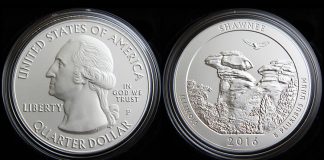 US Mint Sales: Kennedy, Quarter, and Shawnee Products Debut 2016-P Shawnee National Forest Five Ounce Silver Uncirculated Coin