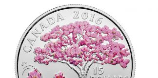 Canadian 2016 Cherry Blossoms Silver Coin Hits 82% of Sales Canadian 2016 $15 Celebration of Spring - Cherry Blossoms Fine Silver Colored Coin