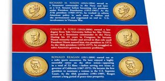 Reagan, Ford and Nixon $1s Released in 6-Coin Collector Set Zoomed in view of Pres. Unc. Set Folder