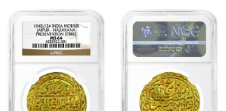 NGC Grades and Encapsulates 35 Millionth Coin India-Jaipur 1945 Year 24 Nazarana Mohur