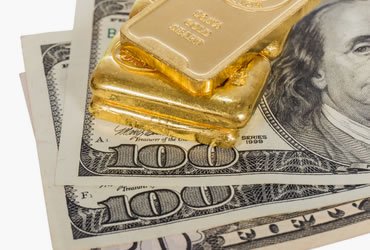 gold bars, $100s and $50