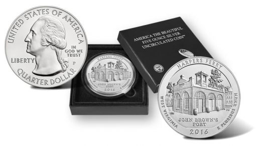 2016-P Harpers Ferry National Historical Park Five Ounce Silver Uncirculated Coin and Presentation Case