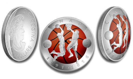 Canadian 2016 $25 125th Anniversary of the Invention of Basketball Silver Coin