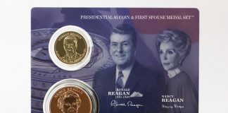 US Mint Sales: Reagan Coin & Medal Set Debut Photo of a 2016 Reagan $1 Coin & First Spouse Medal Set