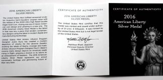 2016 American Liberty Silver Medal Photos and Video 2016 American Liberty Silver Medal - Certificate of Authenticity
