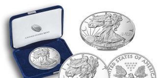 30th Anniversary 2016-W Proof American Silver Eagle Launch 2016-W Proof American Silver Eage coins, case and coin edge