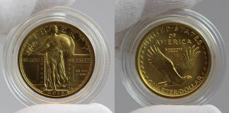 US Mint Sales: 2016 Standing Liberty Quarter Rises to 53,378 2016-W Standing Liberty Gold Quarter