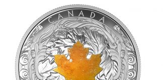 Canadian 2017 $20 Polar Bear Coin Uses Diamond Glitter for Snow and Ice 2016 $20 Majestic Maple Leaves with Drusy Stone 1 oz. Silver Coin - Reverse
