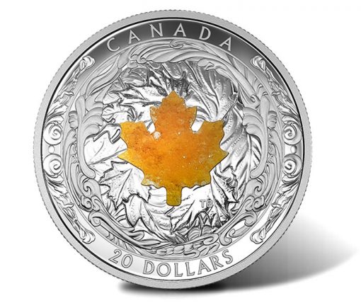 2016 $20 Majestic Maple Leaves with Drusy Stone 1 oz. Silver Coin - Reverse
