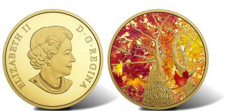 2017 Maple Canopy Kaleidoscope of Color Gold Coin Released 2017 $250 Maple of Canopy Kaleidoscope of Color 2 oz Gold Coin - Obverse and Reverse