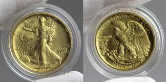 US Mint Sales: Gold Walking Liberty; Fort Moultrie Quarters Debut 2016-W Walking Liberty Centennial Gold Coin - Obverse and Reverse