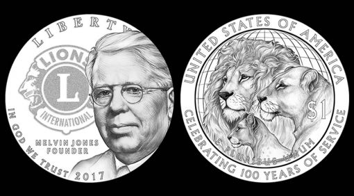 Designs for the 2017 Lions Clubs International Century of Service Silver Dollar