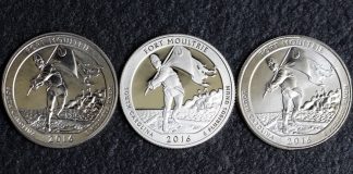 Fort Moultrie Quarters for South Carolina in Three-Coin Set 2016-D,S,P Fort Moultrie Quarters
