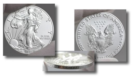 2016-W 30th Anniversary Uncirculated American Silver Eagle - Sides and Edge