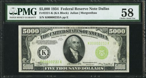 $5,000 1934 Federal Reserve Note