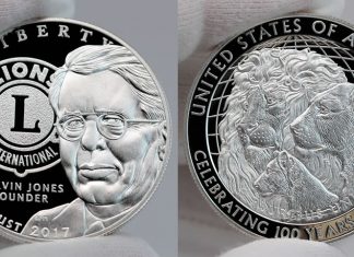 US Mint Sales: Lions Clubs Coin Top Weekly Seller 2017 Proof Lions Clubs International Centennial Silver Dollar - obverse and reverse