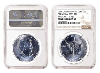 NGC Certifies Unique 2005 Silver Maple Leaf Error 2005 $5 Silver Maple Leaf Error