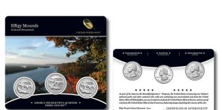 Effigy Mounds Quarters for Iowa in Three-Coin Set 2017 Effigy Mounds National Monument Quarters Three-Coin Set