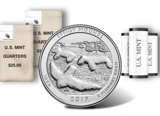 2017 Effigy Mounds Quarters Released Effigy Mounds quarters, rolls and bags
