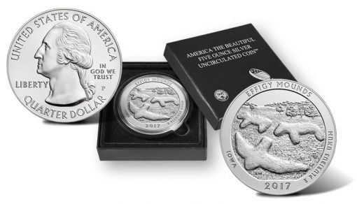 2017-P Effigy Mounds National Monument Five Ounce Silver Uncirculated Coin and Presentation Case