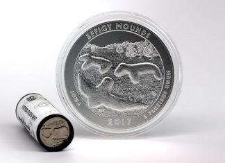 US Mint Sales: Effigy Mounds 5 Oz and Boys Town Coins Debut Effigy Mounds Quaters and 5 ounce Silver Uncirculated Coin