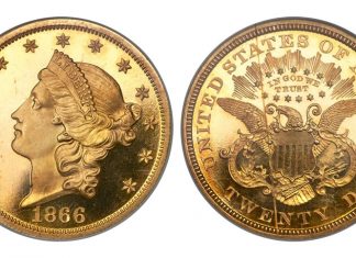 Historic 1866 Double Eagle Donated to Indiana Church; May Realize $300,000+ 1866 Liberty Double Eagle