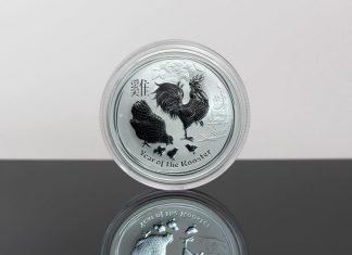 Perth Mint Showcases 2017 Australian Lunar Rooster 10 Kilo Silver Bullion Coin 2017 Australian Lunar Rooster 1-Ounce Silver Bullion Coin Photo