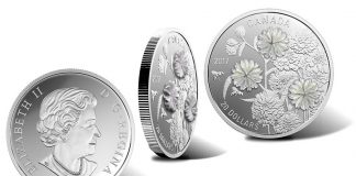 Canadian 2017 $20 Coin Uses Pearl Pieces to Embellish Flowers Canadian 2017 $20 Pearl Flowers 1 oz. Silver Coin
