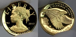 2017 $100 American Liberty 225th Anniversary High Relief Gold Coin Photos 2017 American Liberty Gold Coin - Obverse and Reverse
