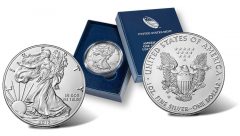 2017-W Uncirculated American Silver Eagle - obverse, presentation case, reverse