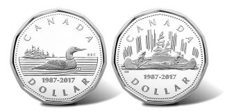 Two-Coin Silver Set Celebrates 30th Anniversary of Loonie Canadian 1987-2017 Loonie Silver $1 Coins