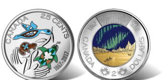 Canadian 150th Anniversary Coins Now in Circulation Canadian 2017 25c Color and $2 Glow-in-the-Dark Coins