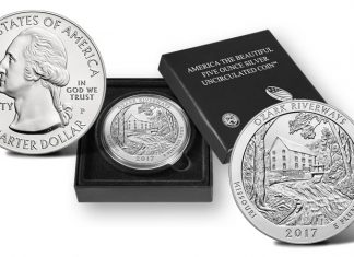 2017 Ozark Riverways 5 Oz Silver Uncirculated Coin Released 2017-P Ozark National Scenic Riverways Five Ounce Silver Uncirculated Coin and Presentation Case