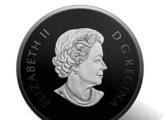 2017 $20 Canadian Coin Shows Little Brown Bat in Black Rhodium Plating 2017 $20 The Little Brown Bat 1 oz. Pure Silver Coin - Obverse