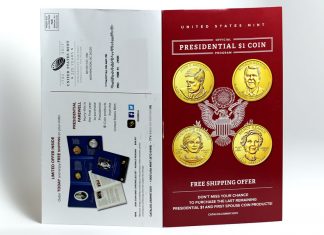 Last Chance at U.S. Mint Presidential $1 Coin Products Back and Cover of Presidential $1 Coin brochure