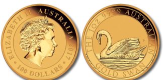 Perth Mint Introduces Australian 1oz Gold Swan Bullion Coin 2017 $100 Australian 1oz Gold Swan Coin - Obverse and Reverse