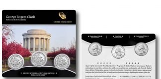 George Rogers Clark Quarters for Indiana in Three-Coin Set 2017 George Rogers Clark Quarters Three-Coin Set