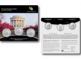 George Rogers Clark Quarters for Indiana in Three-Coin Set 2017 George Rogers Clark Quarters Three-Coin Set