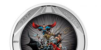 Canadian 2018 Collector Coins Depict Justice League Superheroes 2018 25c The Justice League 3D Coin - Distance View
