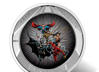 Canadian 2018 Collector Coins Depict Justice League Superheroes 2018 25c The Justice League 3D Coin - Distance View