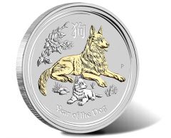 Australian Lunar Silver Coin Series II 2018 Year of the Dog 1oz Silver Gilded Edition