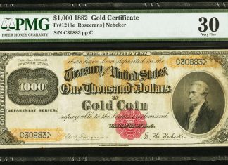 Heritage US Currency Highlights for January 2018 FUN Auction Fr. 1218e $1,000 1882 Gold Certificate